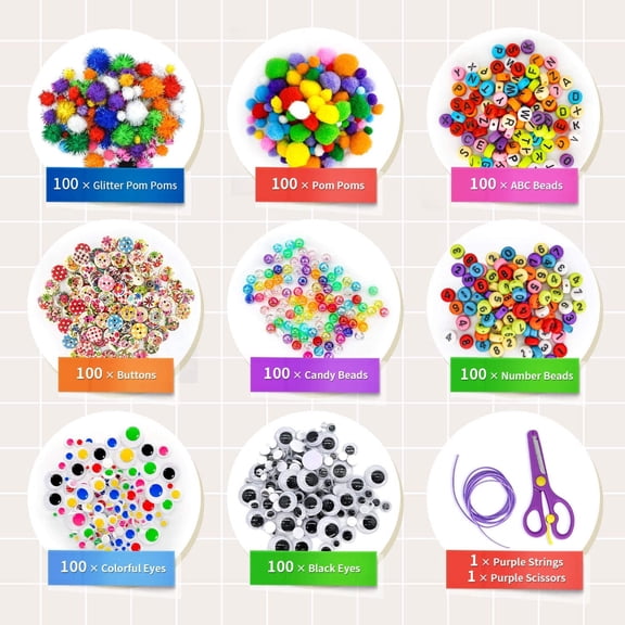PEACNNG 1500 Pcs Art and Craft Supplies for Kids, Toddler DIY Craft Art Supply Set Included Pipe Cleaners, Pom Poms, Feather, Folding Storage Box