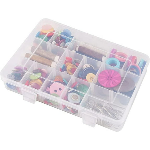 PEACNNG 18 Grid Plastic Organizer Box with Dividers, Clear Compartment for Storage Beads, Crafts, Jewelry, Fishing Tackle, Size 7.9 x 6.2 x 1.2 Inches