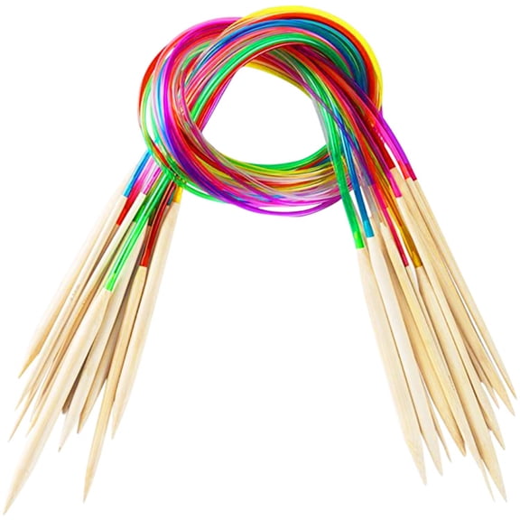 PEACNNG 18 Pairs Bamboo Knitting Needles Set, Circular Wooden Knitting Needles with Colorful Plastic Tube, Small Tools