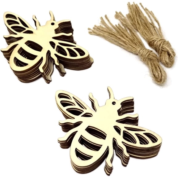 PEACNNG 20 PCS Unfinished Wooden Bee Cutouts Wood Slices Crafts Ornament for Spring Easter Bee Festival Party Decorations