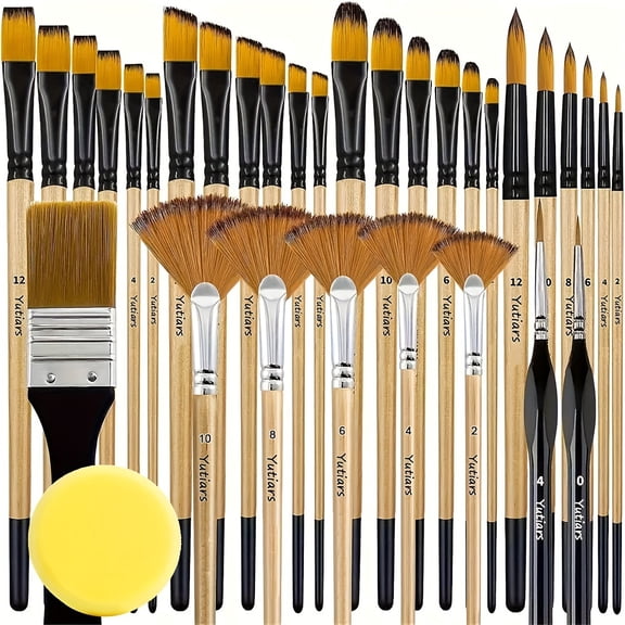 PEACNNG  33pcs Artist Paint Brush Set - Nylon Bristles For Acrylic  Oil  Watercolor - Versatile Shapes Including Round  Filbert  Flat  Fan  Angle & Fine Detail Brushes - Perfect For Artis