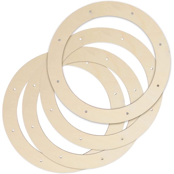 PEACNNG 4 Pack Wooden Wreath Ring with Pre-Cut Holes for Crafts, Easter, Spring, Home Decor, Wall Door Hanging Wreaths, Floral Hoop