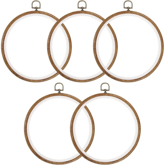 PEACNNG 5 Pieces Embroidery Hoops Frame Round Imitated Wood Circle Cross Stitch Hoop Ring for Embroidery Art Craft