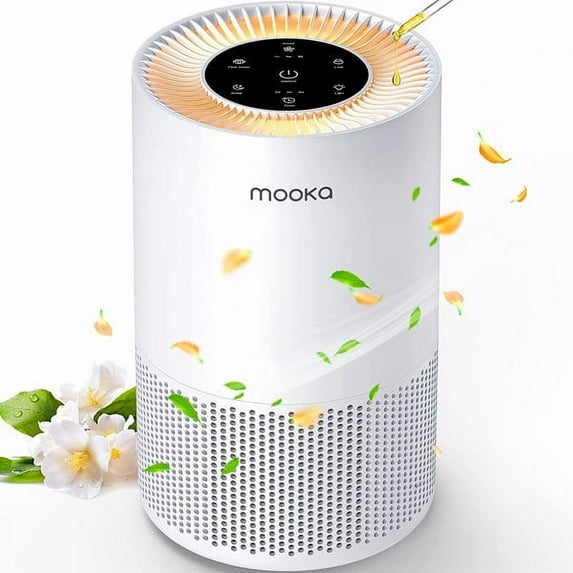 PEACNNG Air Purifiers for Home Large Rooms up to 1200ft², MOOKA H13 True HEPA Air Purifier for Bedroom Pets with Fragrance Sponge, Timer, Air Filter Cleaner for Dust, Smoke, Odor, (AP-S0610L, white)