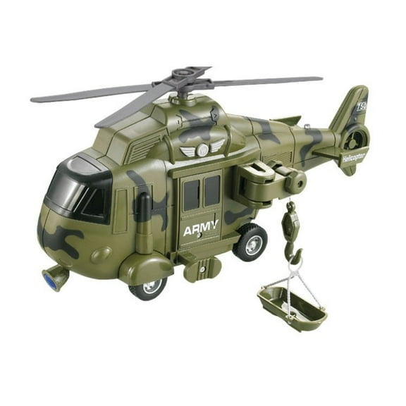PEACNNG Army Rescue Helicopter Friction Powered Toy Military Vehicle for Boys | Push and Go Chopper with Pretend Play Action Lights and Sounds (Military)