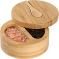 thumbnail image 1 of PEACNNG Bamboo Salt and Pepper Box, Divided Salt Cellar with Swivel Lid and Spoon, Salt Storage Box with Magnetic Lid to Keep Dry, Kitchen Spice Cellars Container for Salt, Pepper, Seasonings, Spice, 1 of 5