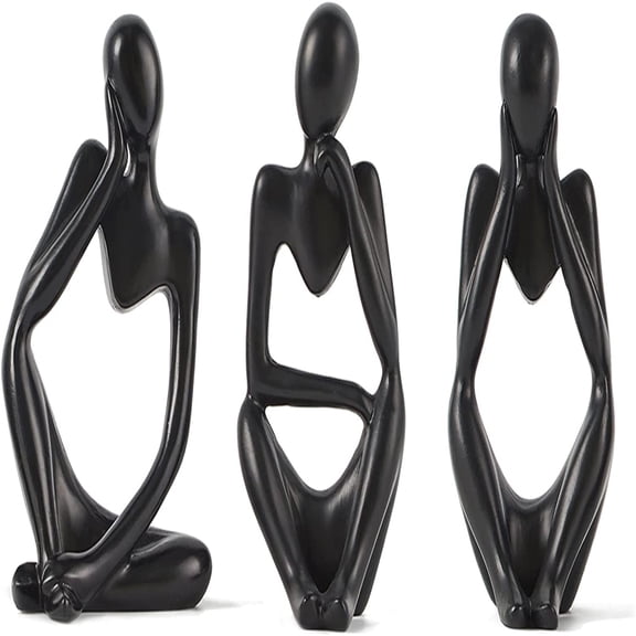 PEACNNG Black Decor Thinker Statue Abstract Art Sculpture, Set of 3 Modern Resin Collectible Figurines for Home Living Room Office Shelf Decoration