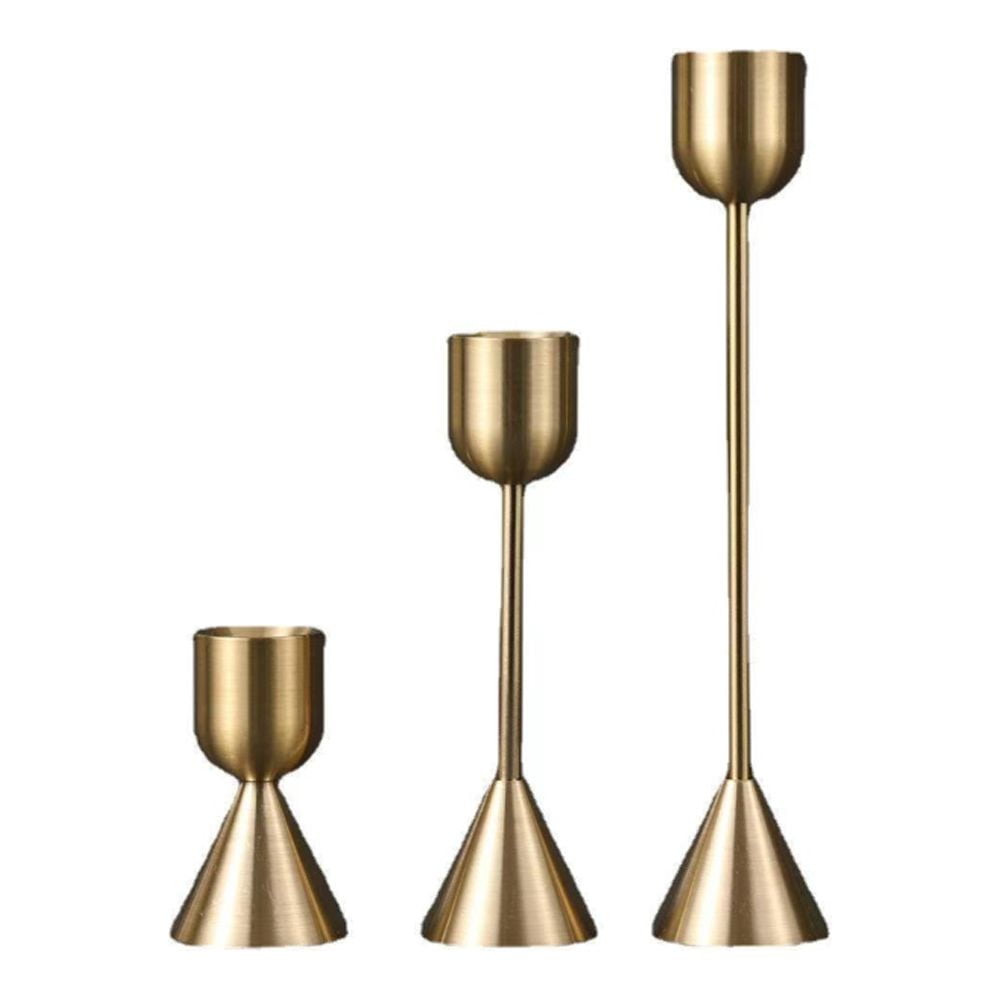 PEACNNG Brass Gold Candlestick Holder - Set of 3 Taper Candle Holder ...