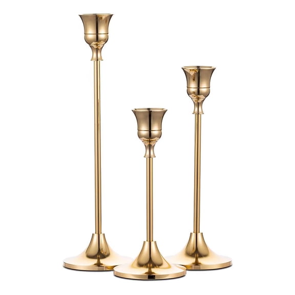 PEACNNG Candle Holders In Bulk Goblet Brass Gold Candlestick Holders, Presents a bright and uniform color Set of 3