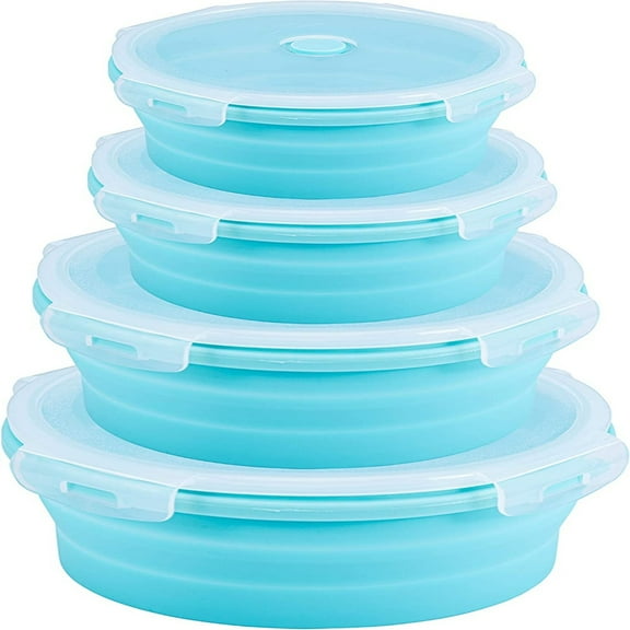 PEACNNG Collapsible Food Storage Containers (Set of 4) With Lids 1200ml/800ml/500ml/350ml - Silicone Leak-Proof Airtight Microwave & Dishwasher-Safe Meal Container Thin Lunch Bento Box Bowls