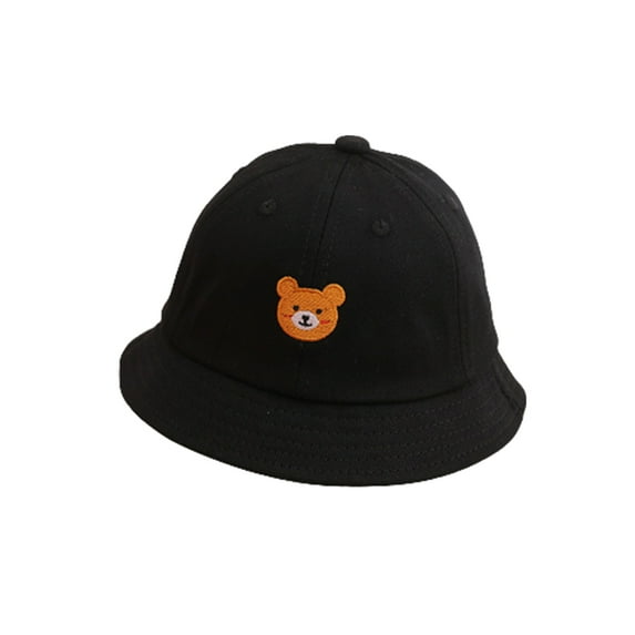 PEACNNG Cute Bear Solid Color Baby Fisherman Cap Cartoon Embroidery Dome Kids Girl Boy Bucket Hat Spring Summer Sun Infant Hat