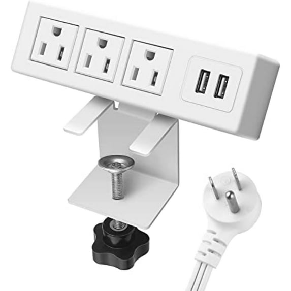 PEACNNG Desktop Edge Power Strip, Removable Clamp Power Outlet Socket with USB Port, Extension Cord Connect Plugs for Home Office Reading