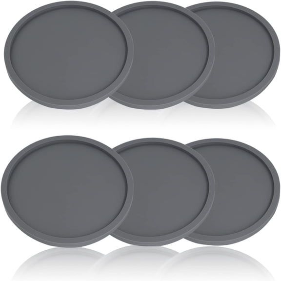 PEACNNG Drink Coasters Round Silicone, Rubber Mug Coaster Heatproof Drinks Mats Washable Cup Mats for Cold and Hot Drinks Coffee Beer 6PCS Grey, 10x10x0.5cm