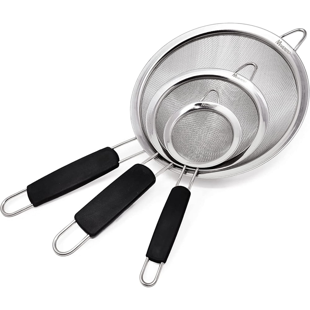 PEACNNG Fine Mesh Strainers Set of 3, Premium Stainless Steel 3.38