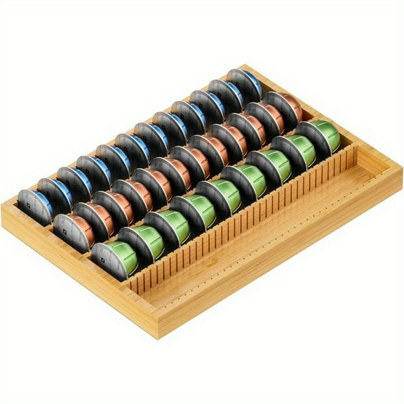 PEACNNG  HLONK Bamboo Coffee Pod Storage - Holder Drawer Insert for Vertuo Vertuoline Capsules  Compatible for Kitchen  Home  Office | Counter Coffee Station Organizer