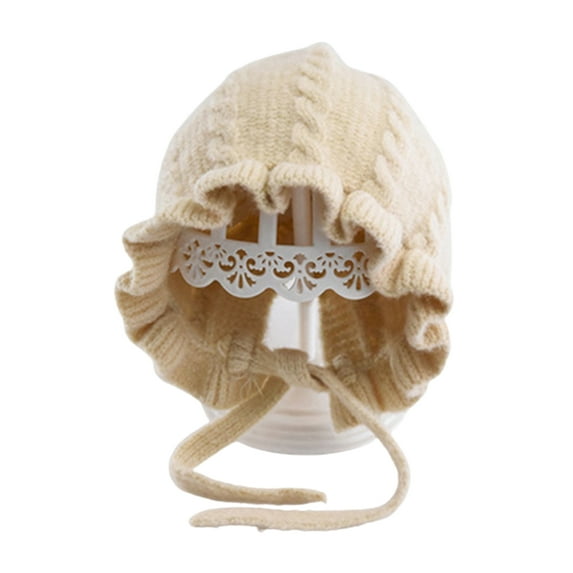 PEACNNG Infant Hat Winter Girls Baby Hooded Hat Autumn and Winter Ear Protection Warm Woolen Hat Lace Girls Knitted Hat