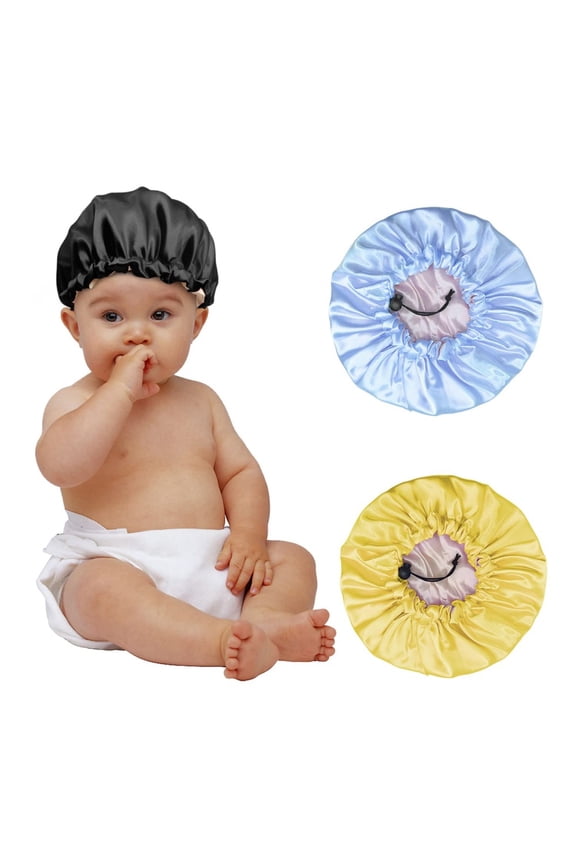 Kids Satin Bonnet 3 Pieces Adjustable Sleep Cap Soft Silk Flower Night Bonnet Night Hats for Natural Hair Teens Toddlers Baby Reversible Double