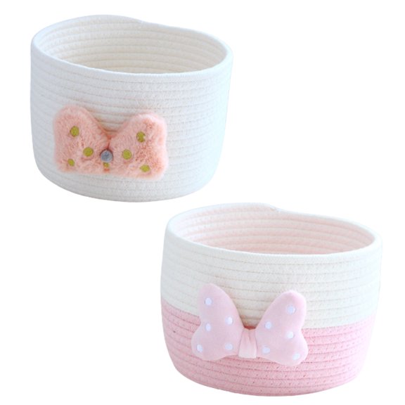 PEACNNG Large Bowtie Woven Cotton Rope Storage Basket for Kids Toys, Keys, Cosmetics, and Desktop Sundries(23.5*16cm)