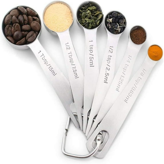 PEACNNG Measuring Spoon Sets - Premium Heavy Duty 18/8 Stainless Steel Measuring Spoons Cups Set, Small Tablespoon with Metric and US Measurements, Set of 6 (Silver)