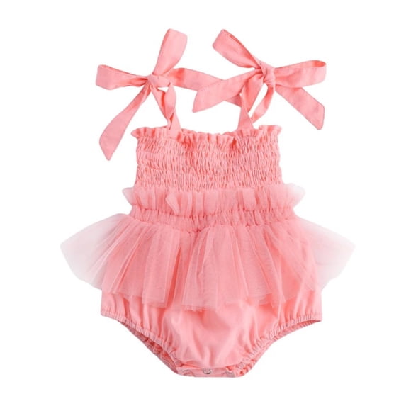 PEACNNG Newborn Baby Girls Jumpsuit Skirt Dress, Solid Bow Elastic Pleated Romper Newborn Camisole