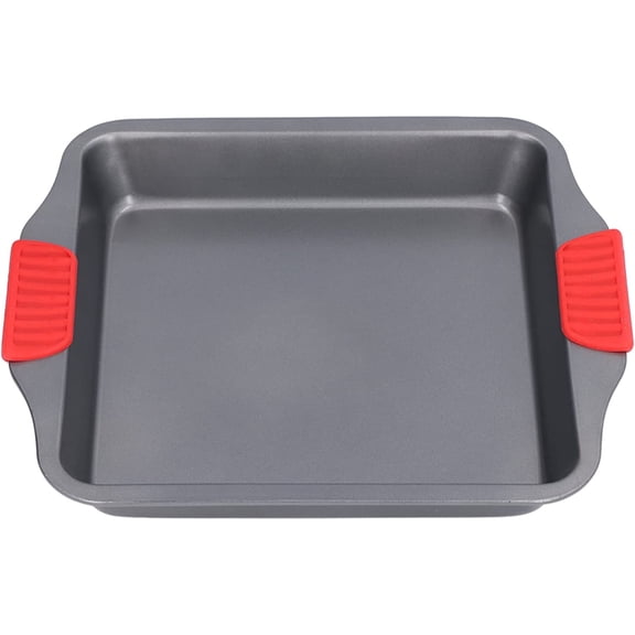 PEACNNG Non-Stick Baking Sheets, Steel Bakeware Cookie Sheet Kitchen Bake Pan Stackable Baking Tray with Red Silicone Handles for Baking Cookie or Pastry