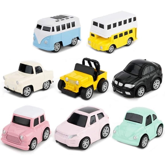 PEACNNG Pull-back and Go Cars Mini Alloy Models Cartoon Die-Cast Vehicles for Children, Cake Decoration, Pack of 8