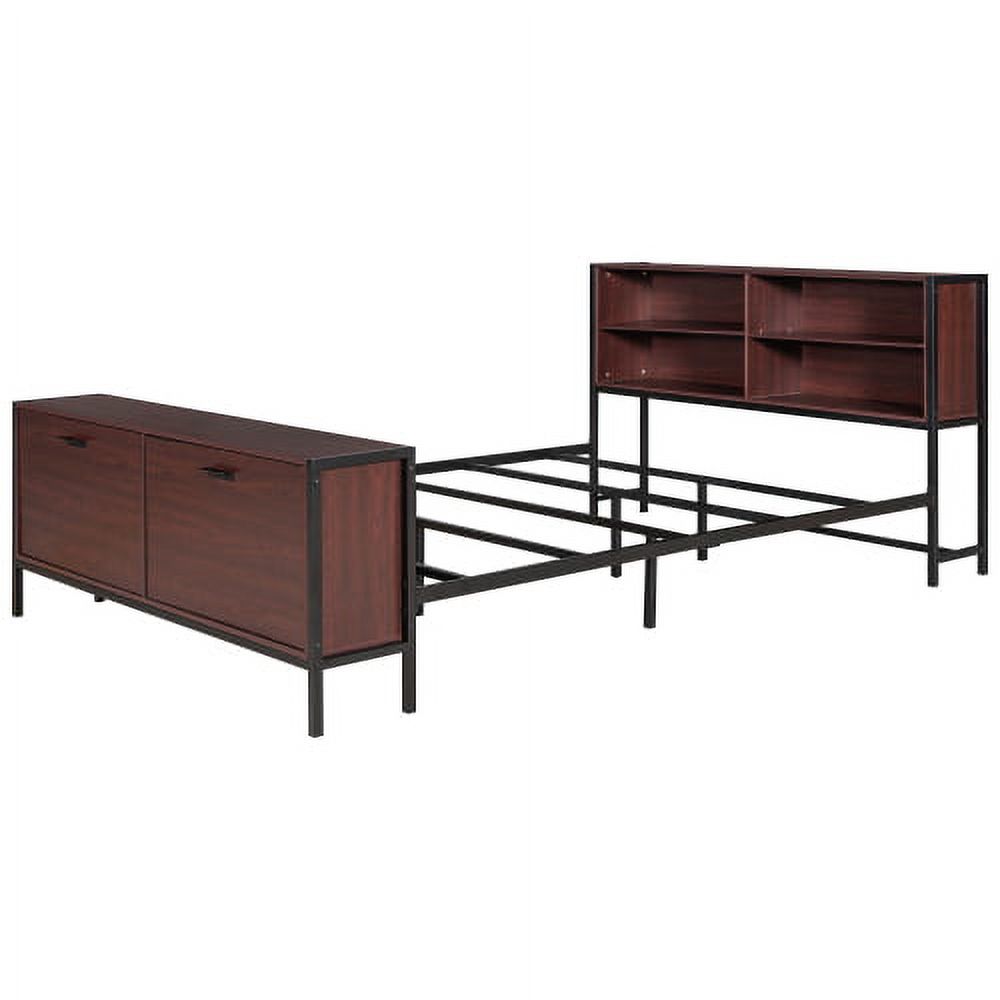 Queen Size Metal Platform Bed Frame With Wooden Headboard And Footboard With Usb Liner Large Under Bed Storage