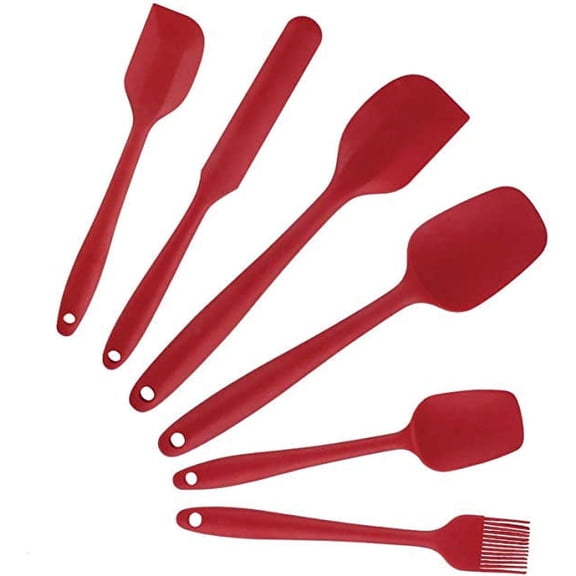 PEACNNG Silicone Heat-Resistant Spatula Set With Stainless Steel Core This is heat-resistant and perfect kitchen utensils set for cooking, baking and mixing (Red) - 6 Piece