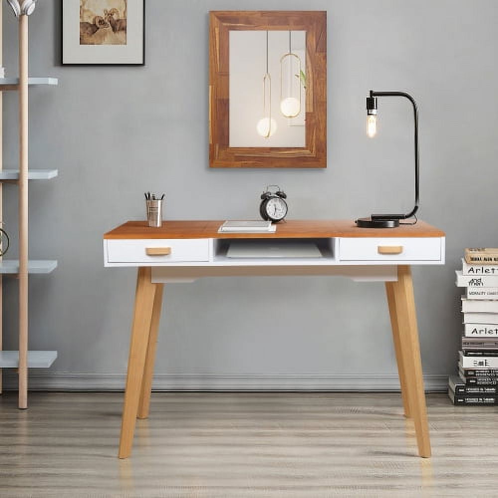 PEACNNG Solid Wood Vanity Table with Wood Frame Mirror for Dressing