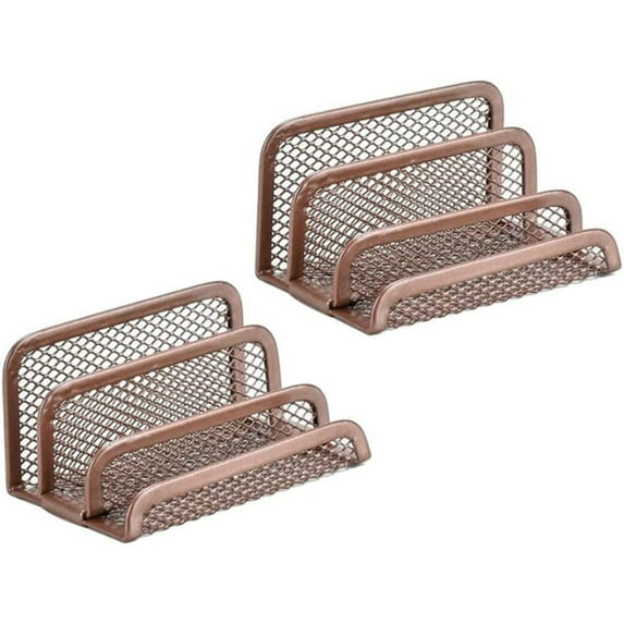 PEACNNG Three Tier Metal Mesh Business Card Holder, Desktop Business Card Holder, Office Desk Business Card Holder for Business Card Display storage office supplies (Rose Gold Color, 2 Pack)