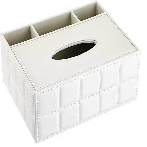 PEACNNG Tissue Box Cover, Retro Desk Organizer Storage Box,Modern Facial Tissue Pumping Paper Dispenser Multifunctional Remote Control Stationery Napkin Holder Home Office Supplies Caddy,White