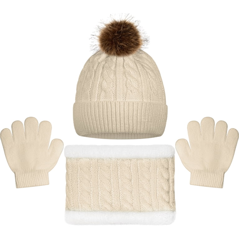 PEAK 2 PEAK 3-Piece Beige Hat, Glove and Scarf Set For Girls  display picture 3