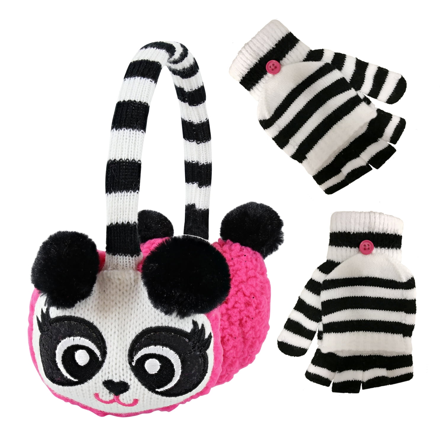PEAK 2 PEAK Girls Knitted Panda Earmuff Glove Set 