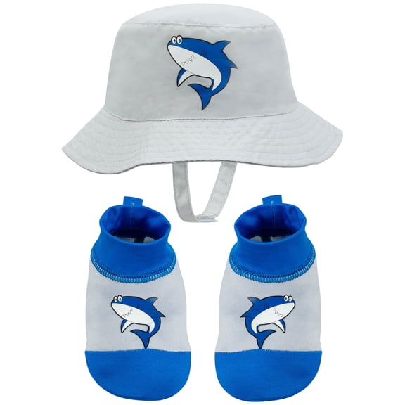PEAK 2 PEAK Kids Boys and Girls, Baby Swim Shark Hat and Booties Set, Sun Protection UPF 50+ - Age 0-12 Months