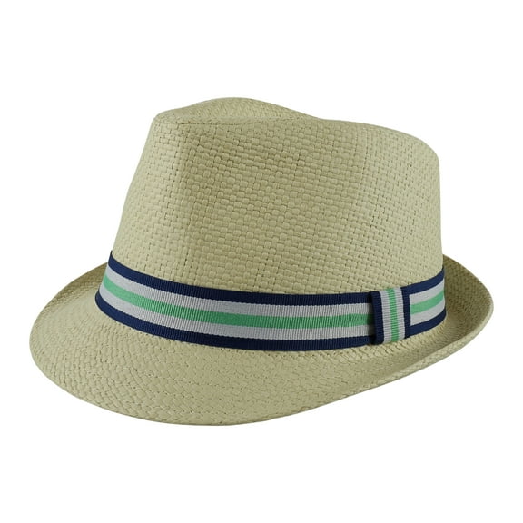 PEAK 2 PEAK Unisex Kids Straw Trilby Fedora Cap Felt Fedora Hat Short Brim Sunhat - Green band - size 2-4 years
