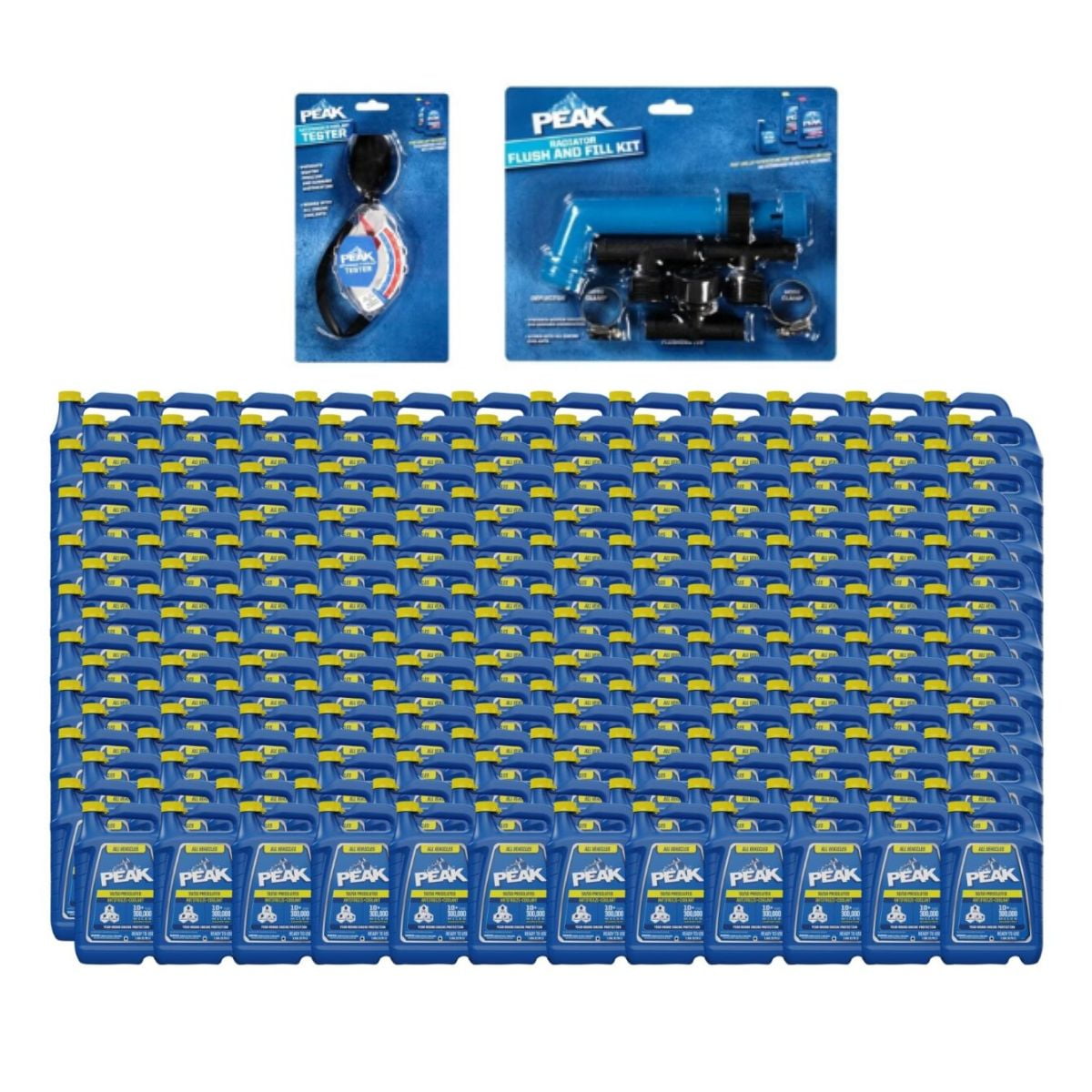PEAK Antifreeze/Coolant 50/50 Prediluted for All Gas/Diesel, Electric & Hybrid Vehicles, 300k Mls/10 Yrs, 1-gal (216 Pack), PEAK Accessories Included