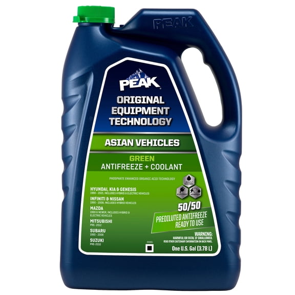PEAK OET Antifreeze + Coolant 50/50 Prediluted for Asian Vehicles - Green, 1 Gallon