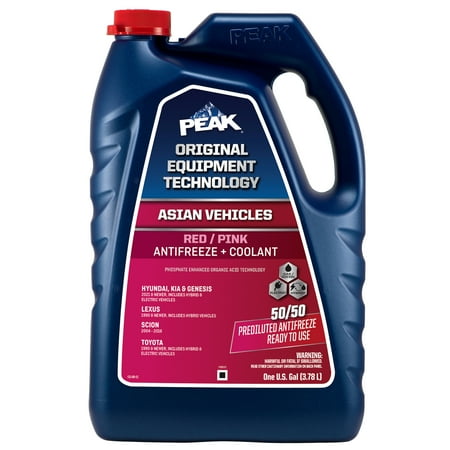 (6 Pack) PEAKÂ® ORIGINAL EQUIPMENT TECHNOLOGY Antifreeze + Coolant For Asian Vehicles - Red/Pink