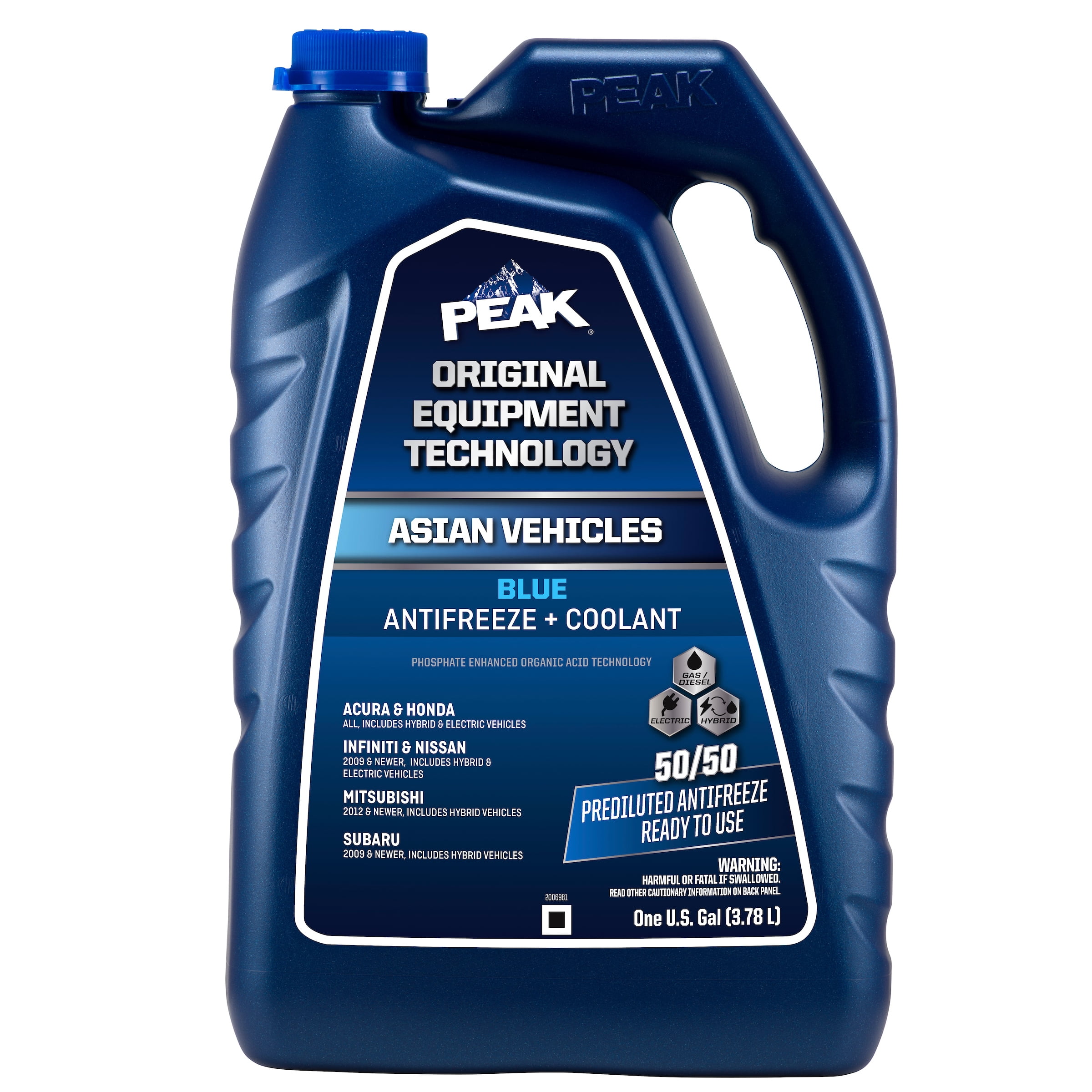 PEAK ORIGINAL EQUIPMENT TECHNOLOGY Antifreeze + Coolant for Asian Vehicles - Blue
