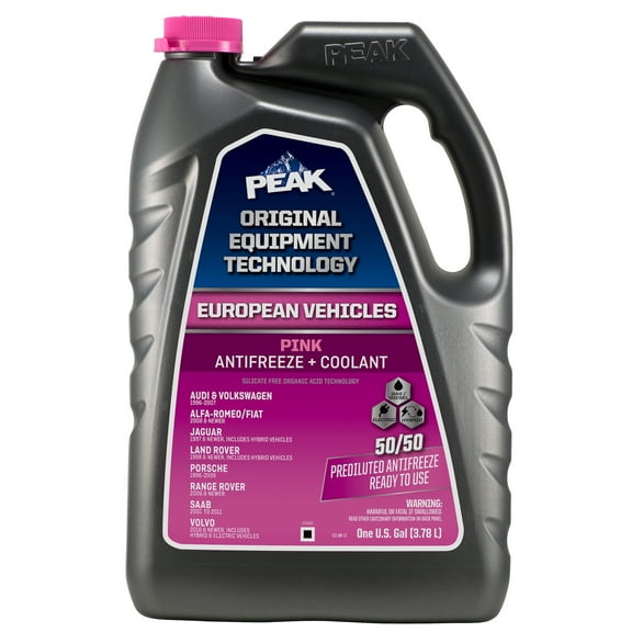 PEAK OET Antifreeze + Coolant 50/50 Prediluted for European Vehicles - Pink, 1 Gallon