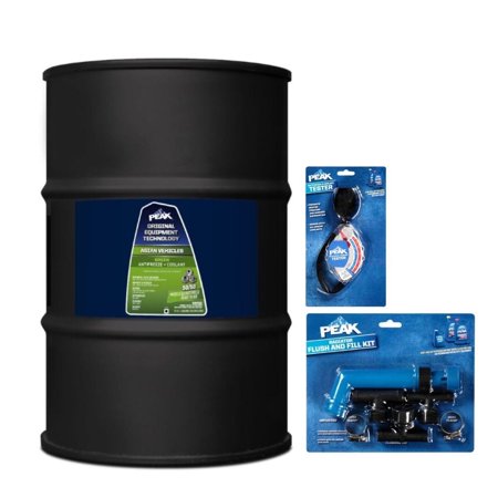 PEAK OET Asian Antifreeze/Coolant, 50/50 Prediluted Green POAT, 400,000 Miles/15 Years for Car, SUV & Truck, 55-gal Drum, PEAK Accessories Included