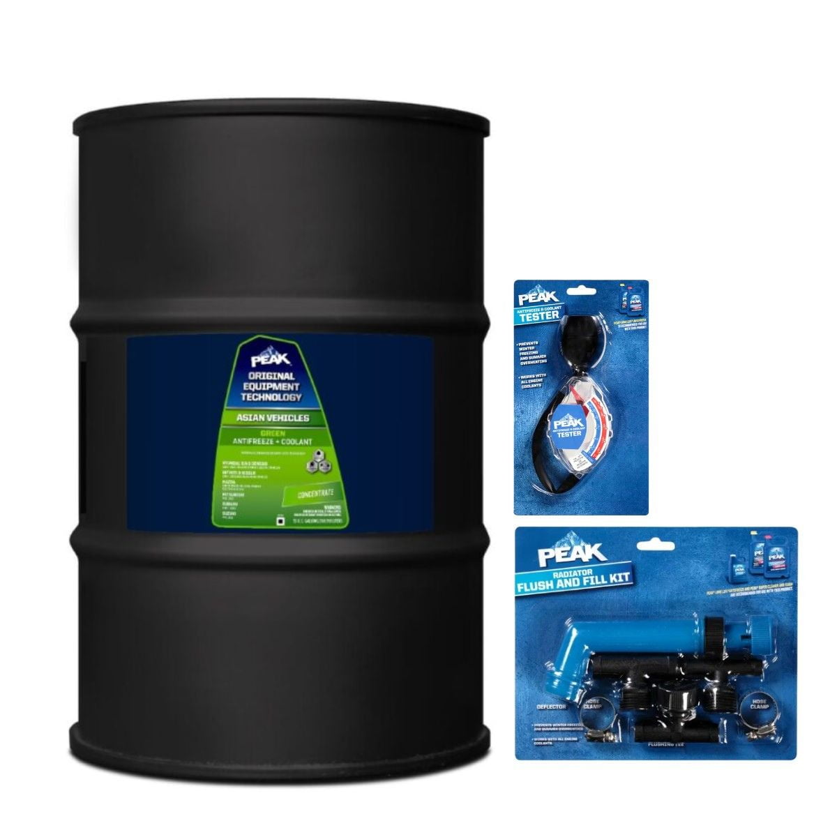 PEAK OET Asian Antifreeze/Coolant, Concentrate Green POAT, 400,000 Miles/15 Years for Car, SUV & Truck, 55-gal Drum, PEAK Accessories Included