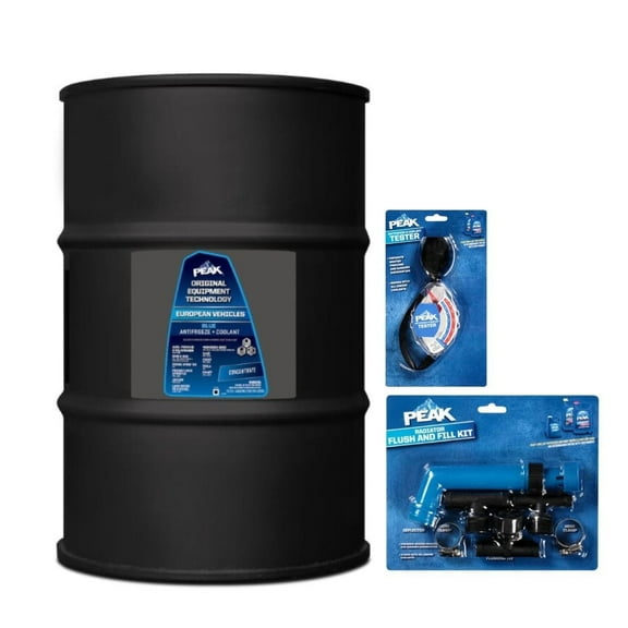 PEAK OET European Antifreeze/Coolant, Concentrate Blue Si-HOAT, 150k Miles/5 Yrs for Car, SUV & Trucks, 55-gal Drum, PEAK Accessories Included