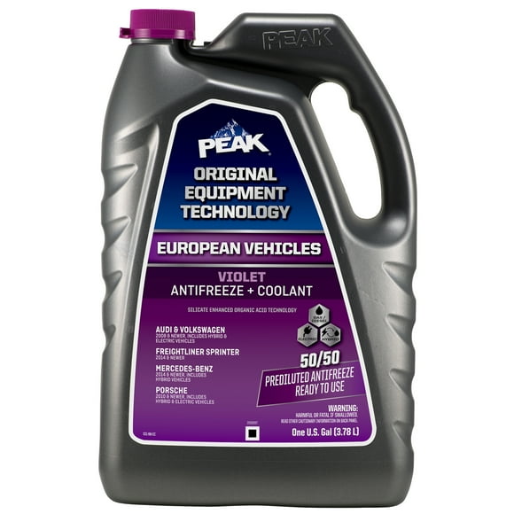 PEAK OET Antifreeze + Coolant 50/50 Prediluted for European Vehicles - Violet, 1 Gallon