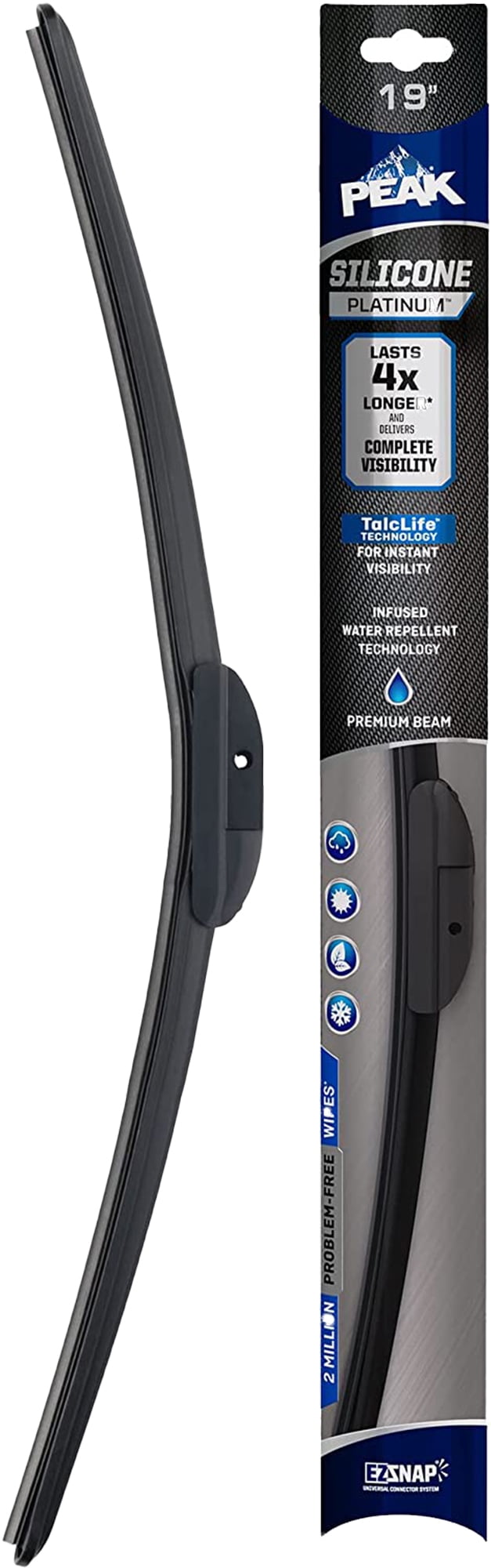 PEAK Silicone Platinum 19" Front Windshield Wiper Blade, Replacement Windshield Wiper Blade with Universal Connector, Pack of 1