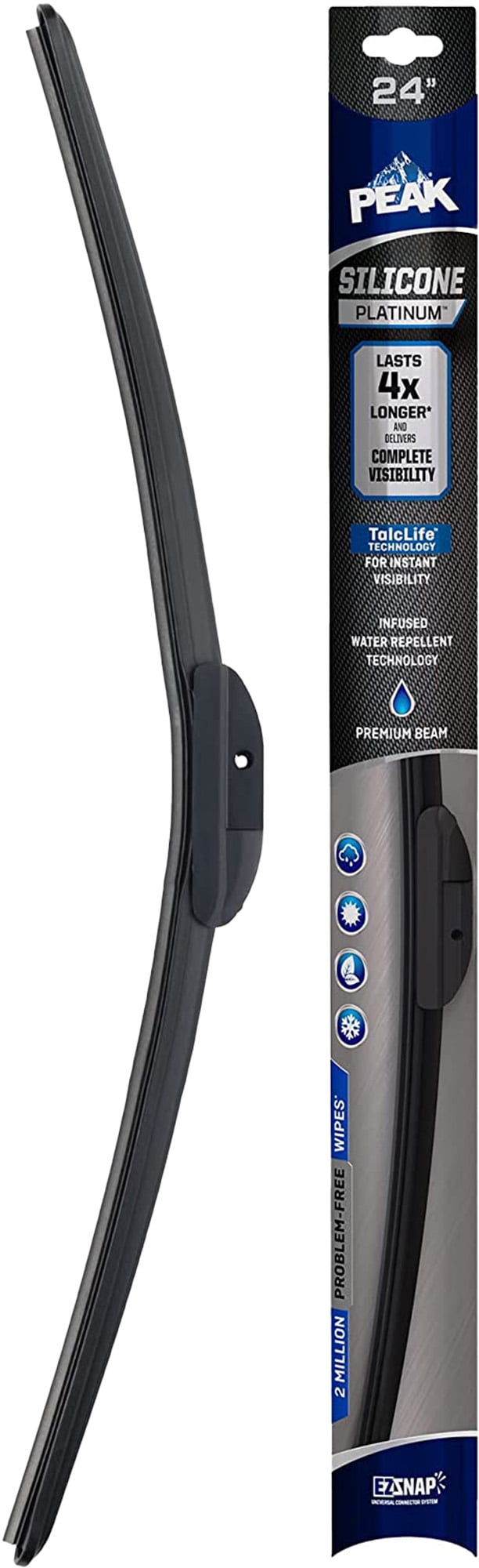 PEAK Silicone Platinum 24" Front Windshield Wiper Blade, Replacement Windshield Wiper Blade with Universal Connector, Pack of 1