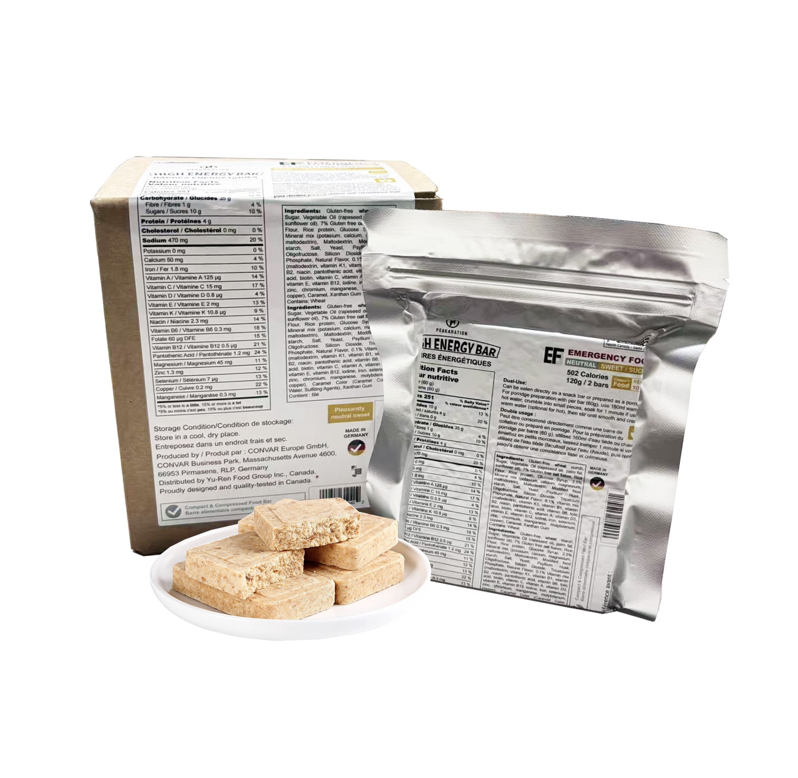 PEAK4RATION Emergency Ration Bars 4518kcal 1.08kg/9bags Neutral Sweet | Long Shelf-Life Survival High Energy Biscuits with Hot Porridge Option | MRE Emergency Preparedness Food Bar - Made in Germany