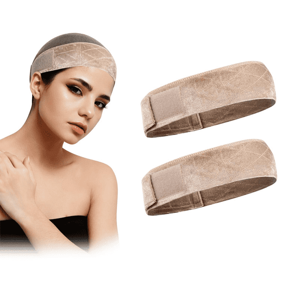 PEAKIN Women's Wig Grip Band, Adjustable Elastic Comfort Headband, Velvet Tan Color, 2 Pieces