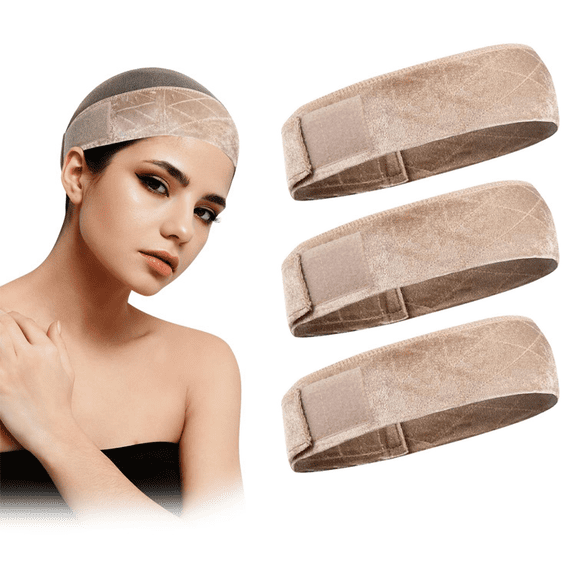 PEAKIN Women's Wig Grip Band, Adjustable Elastic Comfort Headband, Velvet Tan Color, 3 Pieces