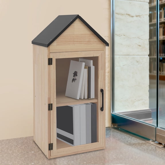 PEAKORA 2-Tier Wooden Book Box Home Book Storage Box w/Door, Little Library Box Cabinet,2-Tier Little Library Box for Neighborhoods Community and Schools Sharing Books